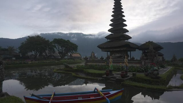 Ulun Danu Beratan Temple and lake Danu Beratan Bedugul at sunrise, Bali, Indonesia, South East Asia