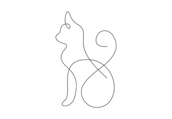 Continuous one simple single abstract line drawing of cat icon in silhouette on a white background vector illustration. Stock illustration.