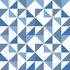 In this seamless pattern, dark blue, light blue and gray geometric triangles are placed alternately on a white background. Make it looks outstanding and interesting.