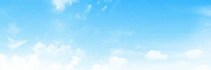 Blue sky with white clouds on a clear Sunny day. White spots on a blue background. Clear blue sky with cloud background in panorama view.
