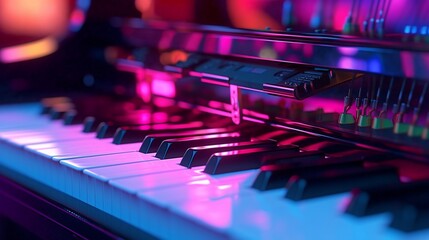 Obraz na płótnie Canvas Piano with neon background. Generative AI