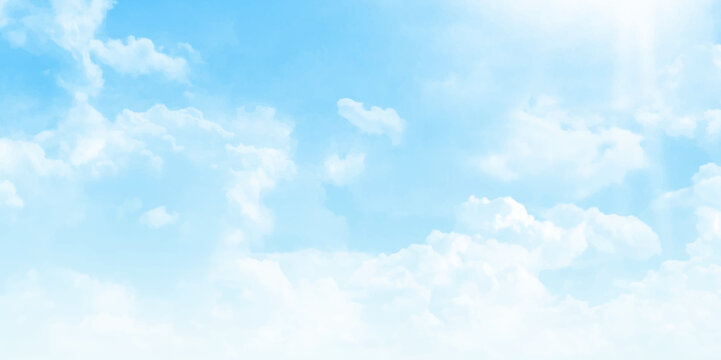Vector blue sky background with tiny clouds. Blue sky with white clouds on a clear Sunny day. White spots on a blue background.
