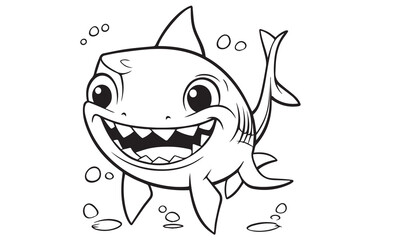 A cute line art drawing shark fish vector illustration