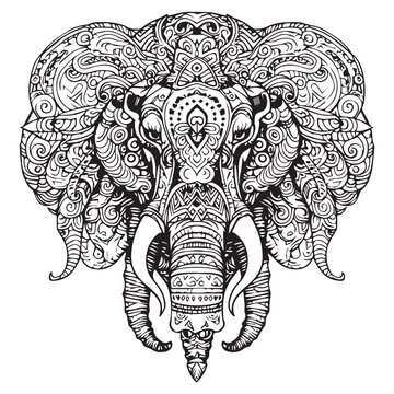 A creative and complex line art elephant coloring pages for adults.