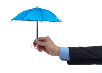 Businessman holding a umbrella on white background
