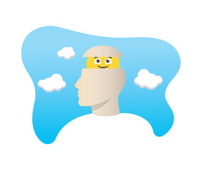 Happy and healthy brain. Mental health concept person profile vector illustration