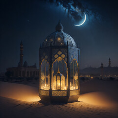 Lantern with Mosque Wallpaper Ai Generated