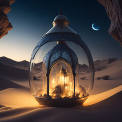 Mosque Lantern Glow Glass Ai Generated