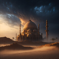 Mosque Wallpaper desert background Ai Generated