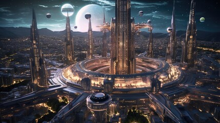 Futuristic Advanced Alien Civilization, Concept Art, Digital Illustration, Generative AI