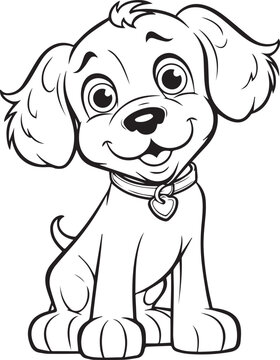 Cute cartoon dog. Coloring book page for children. Black and white outline illustration.