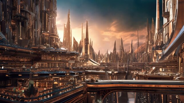 Futuristic Advanced Alien Civilization, Concept Art, Digital Illustration, Generative AI