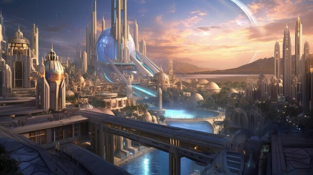 Futuristic Advanced Alien Civilization, Concept Art, Digital Illustration, Generative AI