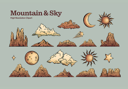 Mountain & Sky Vintage Map Creator Elements