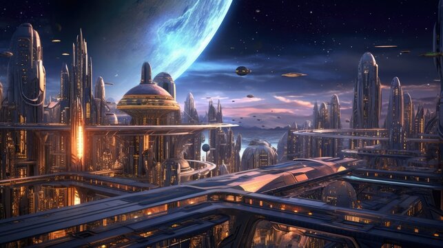 Futuristic Advanced Alien Civilization, Concept Art, Digital Illustration, Generative AI