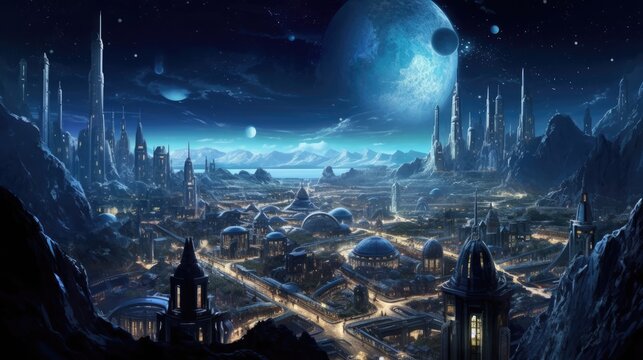 Futuristic Advanced Alien Civilization, Concept Art, Digital Illustration, Generative AI