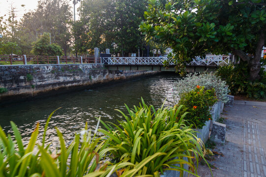 The Kapu Ela river flowing through the city of Galle in Sri Lanka
