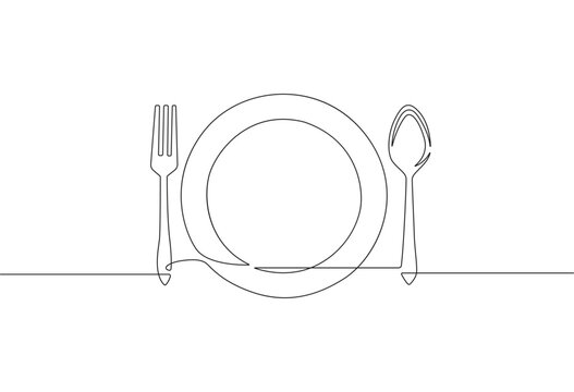 Continuous one line drawing of restaurant logo. plate, knife, fork and spoon. Black and white vector illustration. stock illustration
Food, Plate, Line Art, Meal, Vector.