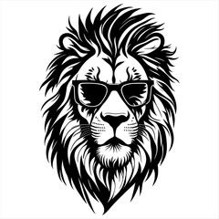 Fototapeta na wymiar Lion in sunglasses. Logo vector illustration. Drawing for a tattoo. White background. Summertime 