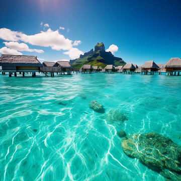beautiful bora bora paradise on earth with sky blue waters and beautiful houses 