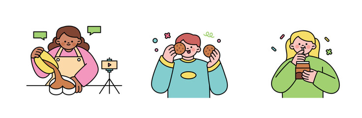 World Chocolate Day.Sweet dessert and people. Chocolate making classes, cookies and drinks.