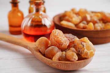 Frankincense or olibanum aromatic resin used in incense and perfumes.