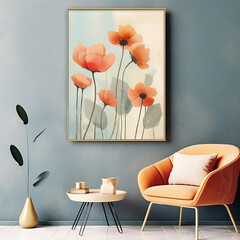 Modern abstract hand painted plant flower background. 