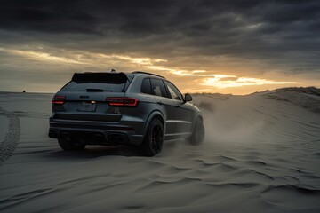 Obraz na płótnie Canvas luxury car on sand dunes