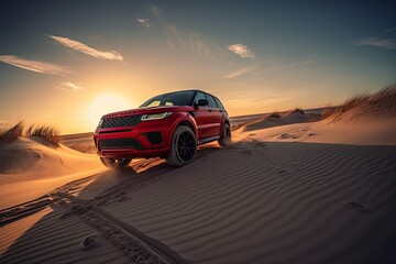 Fototapeta na wymiar luxury car on sand dunes