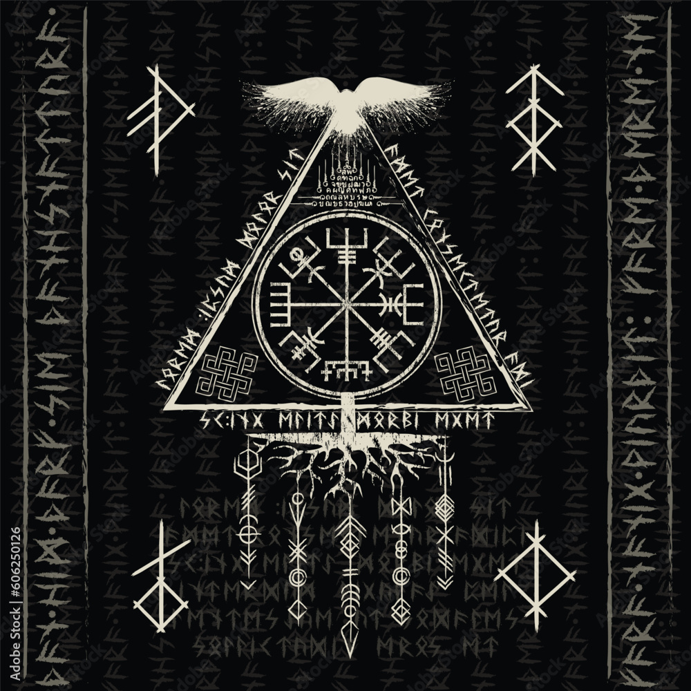 Poster vegvisir scandinavian symbol and runes