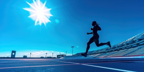 Fototapeta premium A Silhouette of Man Running in the Stadium, Running for Healthy Life. Generative AI