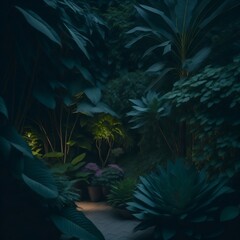 Fototapeta na wymiar tropical jungle with a mysterious light coming from the side created with Generative AI technology 