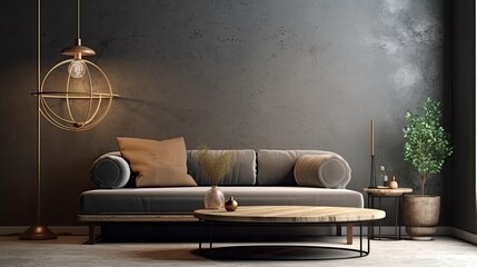  Interior design of a stylish and comfortable elegant living room on a black background