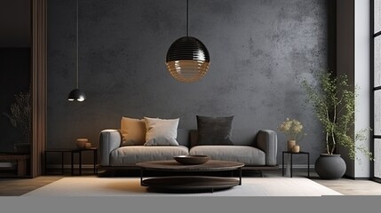  Interior design of a stylish and comfortable elegant living room on a black background