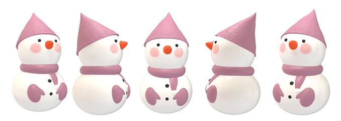 Pink hat snowman set,ピンクの帽子の雪だるまセット,3D ,PNG