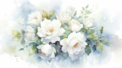 Obraz na płótnie Canvas Romantic watercolor white roses wedding watercolor. 