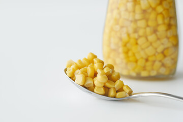 canned sweet corn close up .