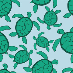 This Seamless Pattern Shows Green Sea Turtles Swimming on a Background of Blue to Create a Fun Design.