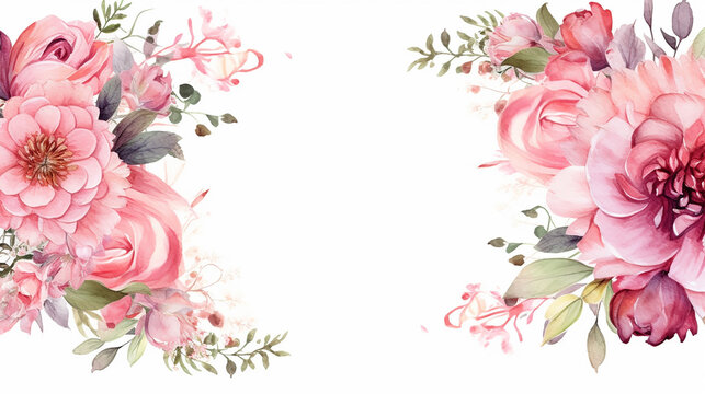 watercolor floral frame multi purpose on white background.