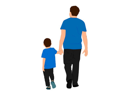 father and son walking holding hands illustration transparency image