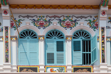 Fototapeta na wymiar Decorative sino portuguese architecture by the Shrine of the Serene Light