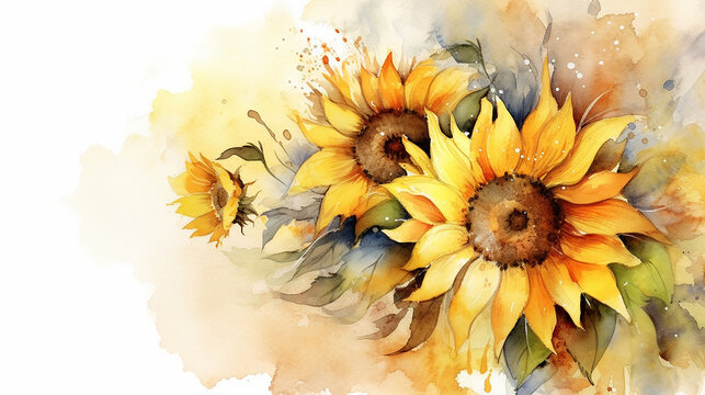 Watercolor sunflower watercolor floral. 