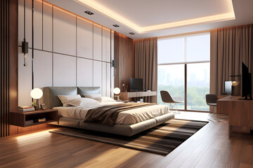 Minimal style bedroom, living room, toilet, bathroom. Generative ai