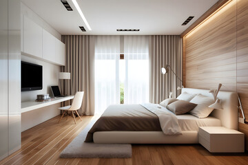 Fototapeta na wymiar Minimal style bedroom, living room, toilet, bathroom. Generative ai
