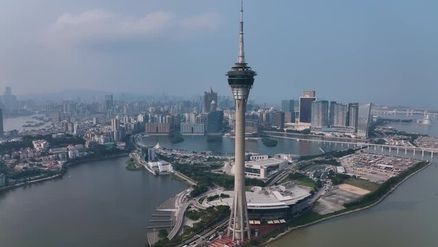 Macau Tower And Panorama Of The Whole City, Aerial View