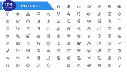 Internet  icon set. Containing online, computer, network, website, server, web design, hardware, software and programming.