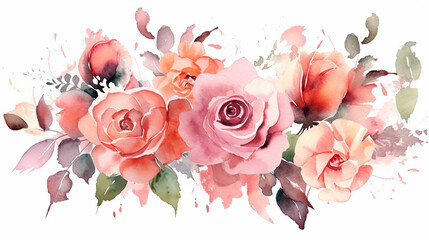 Watercolor roses wedding watercolor alcohol ink template. 