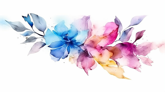 Watercolor spring floral watercolor alcohol ink indigo. 