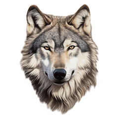 Grey Wolf Face,  Isolated Illustration, Generative AI