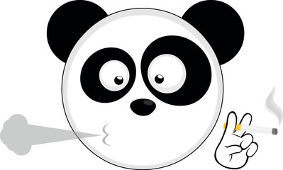 vector illustration face of a panda bear cartoon smoking a cigarette